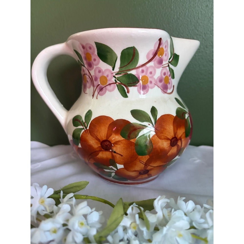 Vintage Hand Painted Floral Ceramic Pitcher Multi Color Flower Vase - Picture 3 of 7